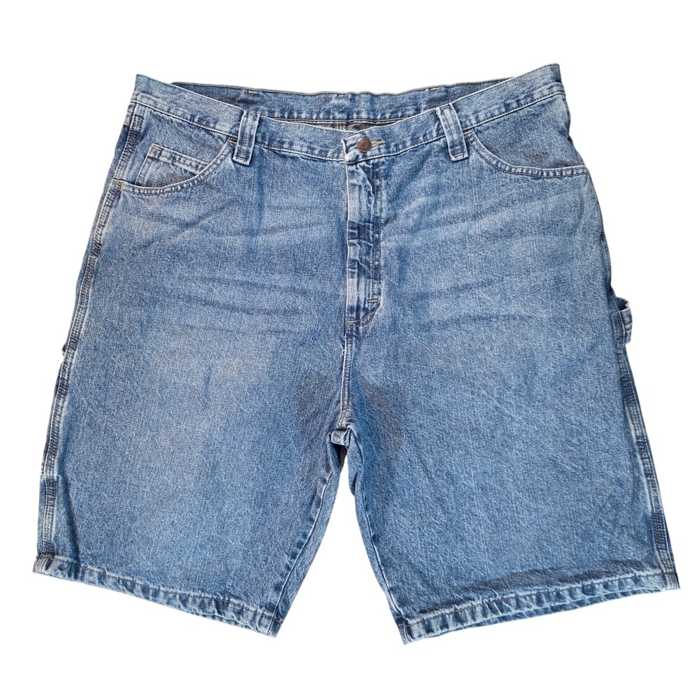 Wrangler Mens Carpenter Denim Shorts Blue Medium Wash Work Worn 64WC4AI Size 40